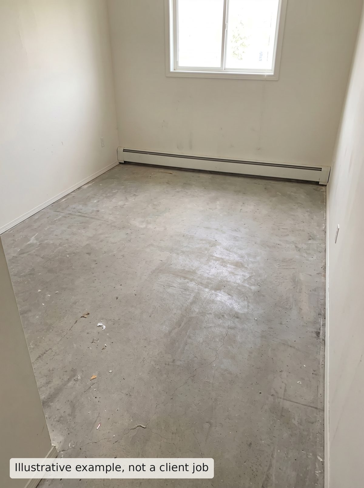 Illustrative example, after: the same room emptied and swept